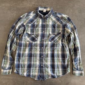 Patagonia Blue and Green Plaid Casual Button Down Shirt